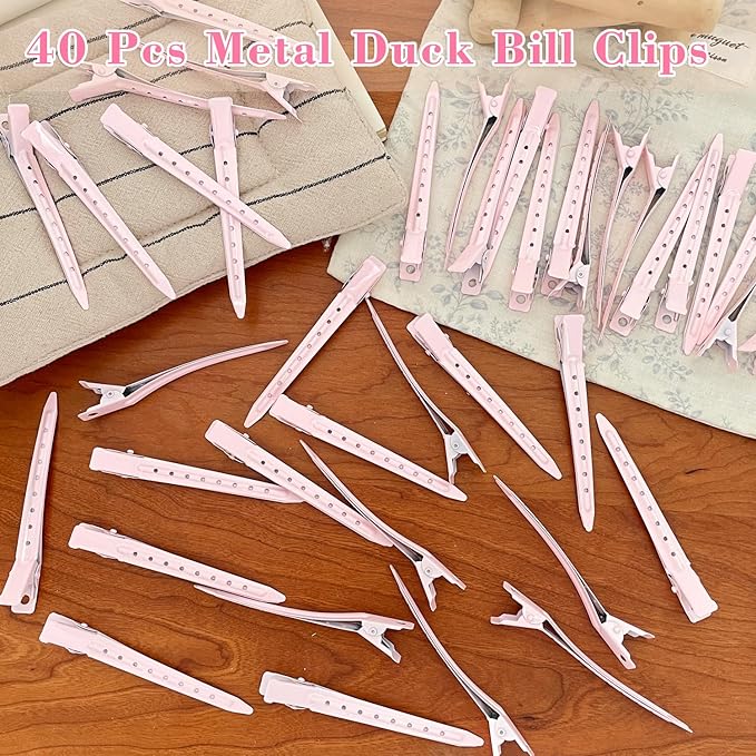 40 PCS 3.5 Inch Pink Duck Billed Clips,Metal Alligator Curl Hair Clips with Holes for Styling, Coloring, Thick Hair Rollers, Salon Use,Alligator Clips for Women for Thick Hair & Thin Hair,Pink