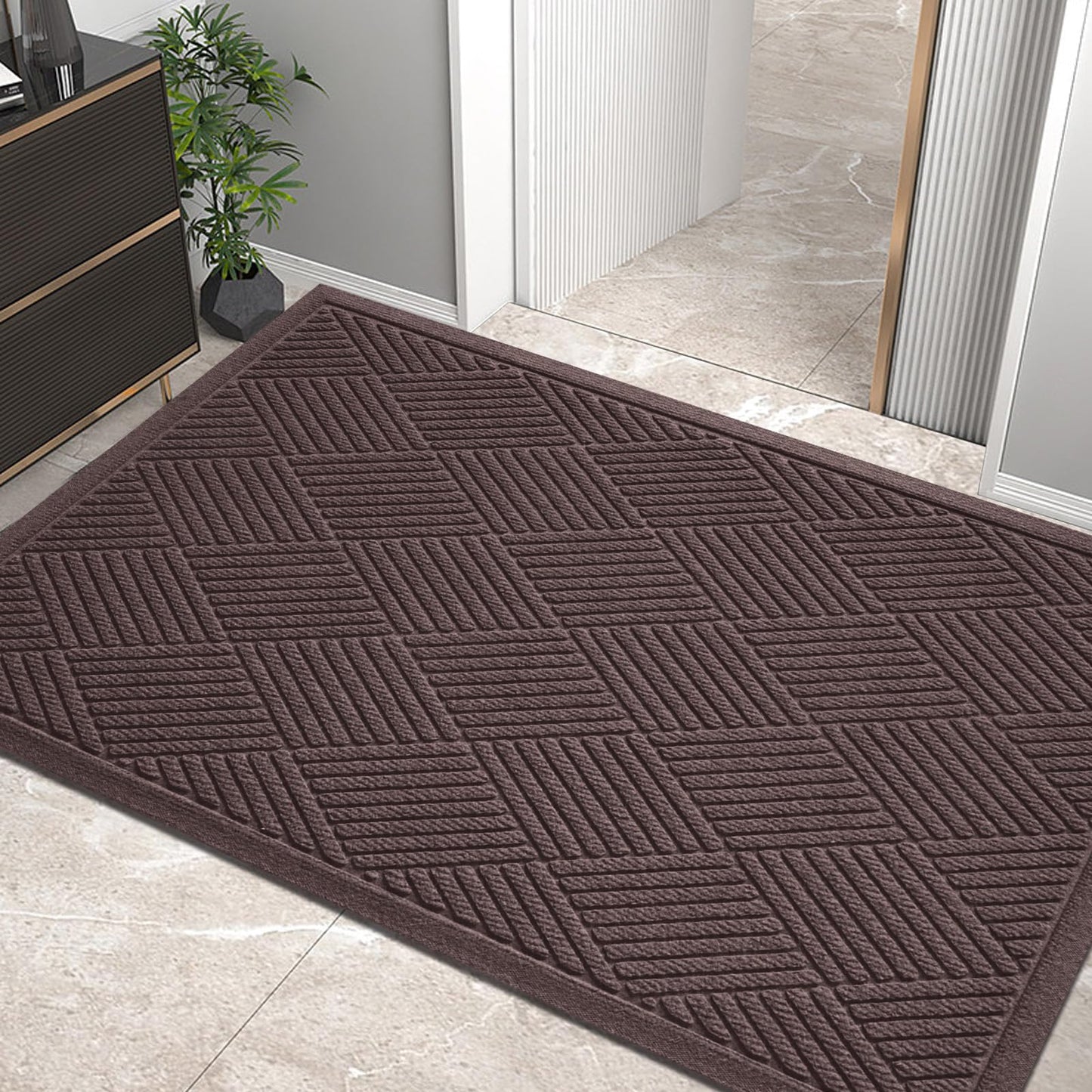 HIYARD Sturdy Front Door Mat, Absorbent Muddy Dirt Resist Welcome Door Mats Outdoor Indoor, Stain and Fade Resistant, Non-Slip Rubber Backing Low Profile Doormat for Entryway, 60Ã36, Coffee