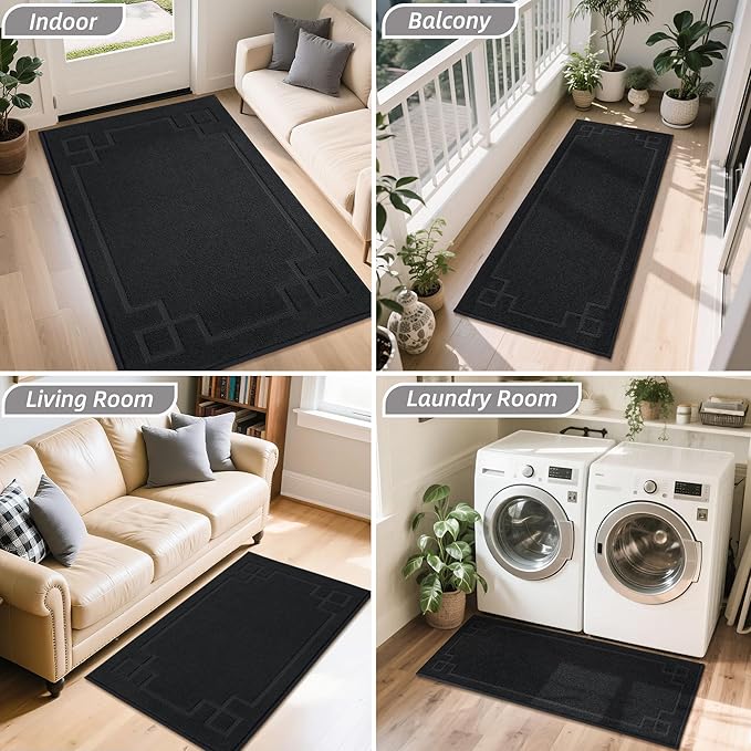 BEQHAUSE Door Mat 24" x 60", Non-Slip Door Mats Indoor Entryway Rugs Washable Low-Profile Absorbent and Stain Resist Floor Mats, Dog Door Mat for Front Back Door, Mud Wet Shoes & Paws, Black