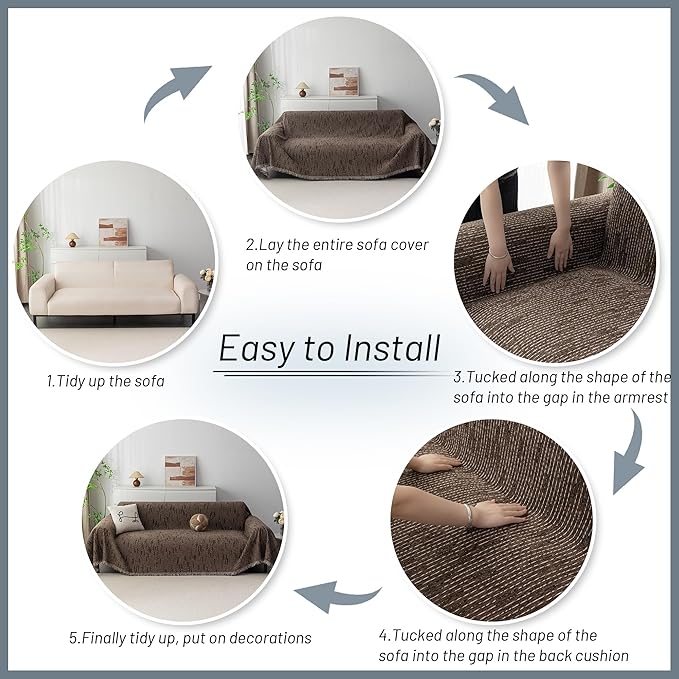MYSKY HOME Couch Covers for 2 Cushion Couch Sofa, Chenille L Shape Sectional Couch Cover - Pet-Friendly, Machine Washable, Non-Slip Sofa Protector for Dogs, Kids, 71"x118", Deep Chocolate