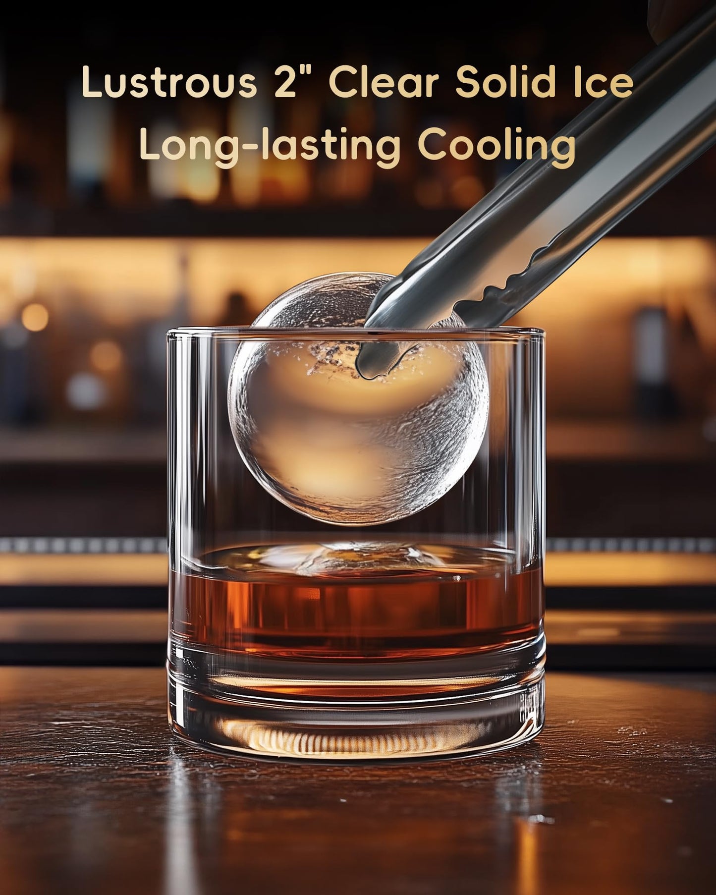 ecozy 2" Clear Ice Ball Maker Countertop with CrystalFlux Technology, 4 pcs in 40 Mins, 144 pcs/Day, Sphere Ice Maker with Enhanced Insulation, Automatic Water Supply, Self-Cleaning for Whiskey Bar