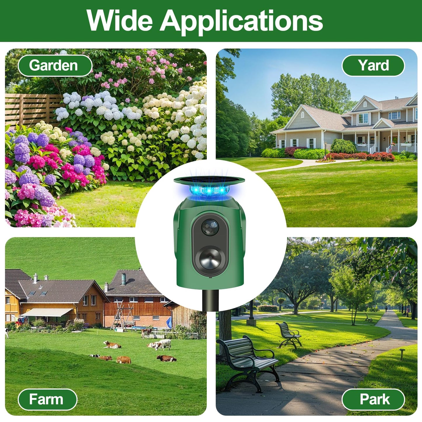 360° Solar Animal Repellent,Ultrasonic Cat Repellent Outdoor,Solar Animal Repeller with Motion Sensor,Waterproof Rabbit Repeller with Flashing Light Defender Dog Squirrel Deer Birds for Yard Orchard