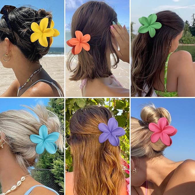 Flower Hair Clips for Women 6 Pcs Hawaiian Large Claw Clips Plumeria Medium Hair Claw Clips for Thick Thin Hair Hibiscus Tropical Beach Hair Accessories for Women Girls and Girls-Dopamine