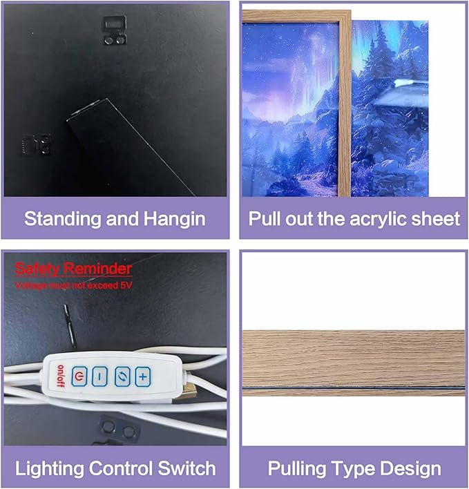 URVIP LED Glowing Photo Frame, 3D Starry-Sky Moon Lake Misty Forest Wall Art, 9x12 Inches Dimmable Light Up Light Painting for Bedroom, Unique Aesthetic Decor, Great Birthday Gift for Women Men