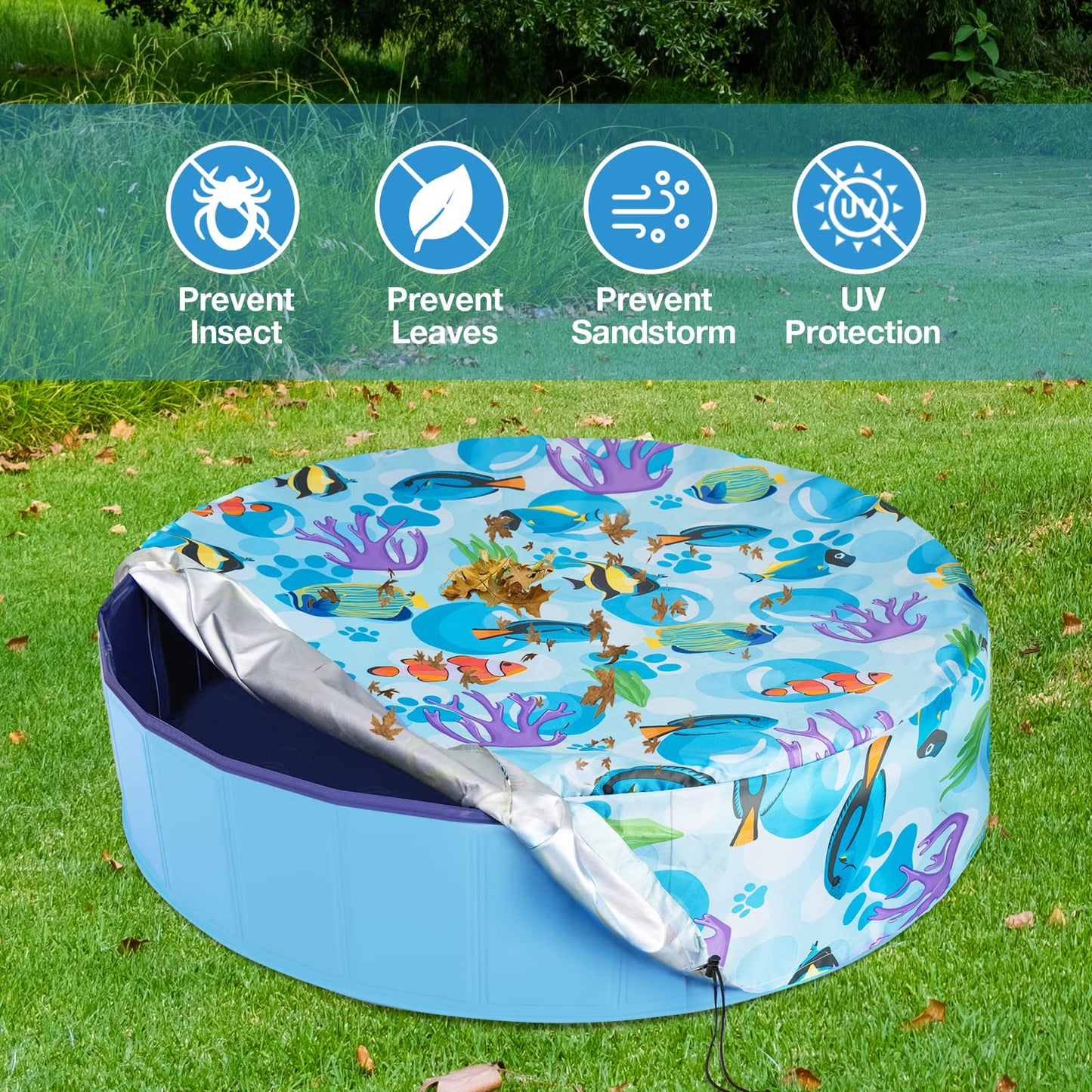 Ladadee Foldable Round Dog Swimming Pool Cover, for 32 "/63“/48” Collapsible Outdoor Tub, PVC Coating Waterproof and UV Protection, Leakproof Washable Kiddie Pet Small Paddling Bath Accessories