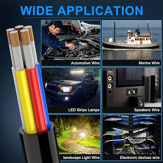 NAOEVO 18 Gauge Wire 5 Conductor Electrical Wire, 18 AWG Stranded PVC Cord, 12V Low Voltage/Tinned Copper/Flexible Cable for Automotive Wiring, Lamp Cord, Marine Cable (100FT)