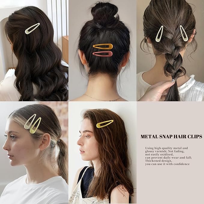 Small Hair Barrettes For Women No Slip Metal Snap Clips For Thin And Fine Hair,Matte Multiple Yellow Orange,20 PCS,1.97 x 0.5 Inch.