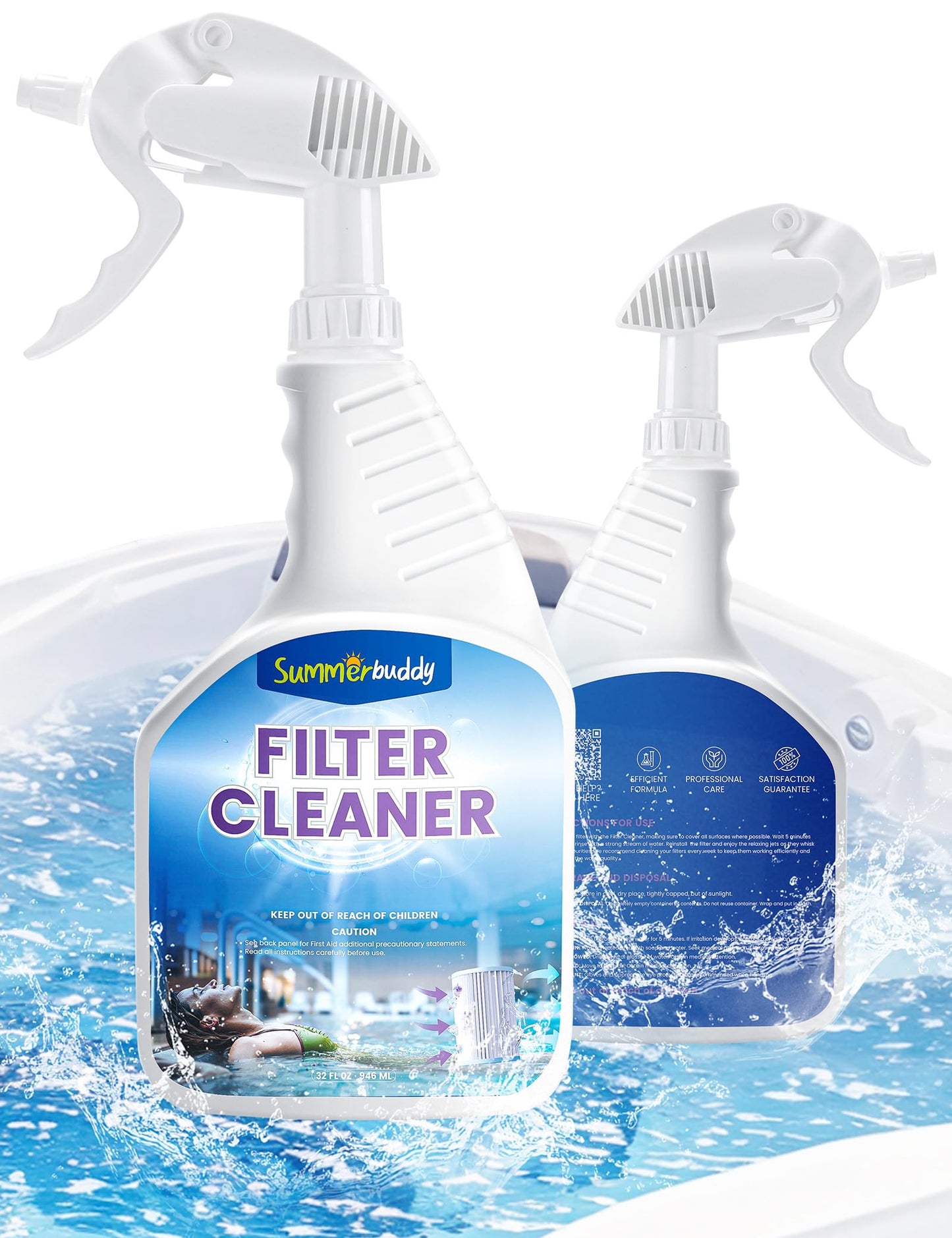 SUMMERBUDDY Spa Filter Cleaner - Fast-Acting Spray for Instant Hot Tub & Pool Filter Cleaning, Prolongs Filter Life, No Soaking Required, Pool Cartridge Filter Cleaner, 32 oz