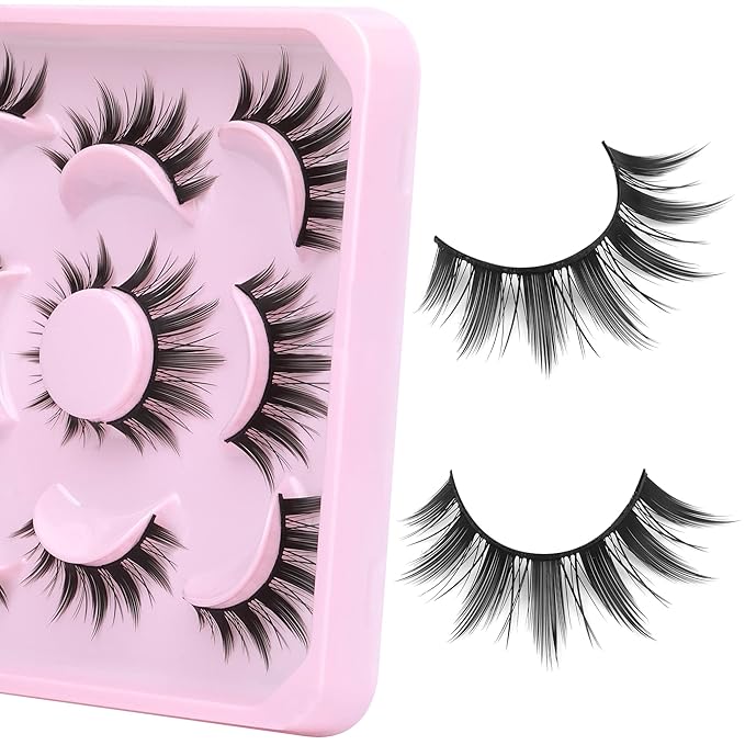 Cosplay Eyelashes Doll Anime Lashes Mink Japanese Spiky Manga Natural False Eyelashes Wispy Long Thick Ruffle Fake Eye Lashes 5 Pairs