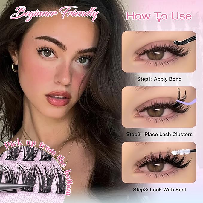 Lash Clusters Wispy Eyelash Clusters 8-16mm Natural Cluster Eyelash Extensions Fairy Lashes Clusters False Eyelashes CD-Curly 192Pcs Individual Lashes DIY Natural Manga Lashes Look at Home