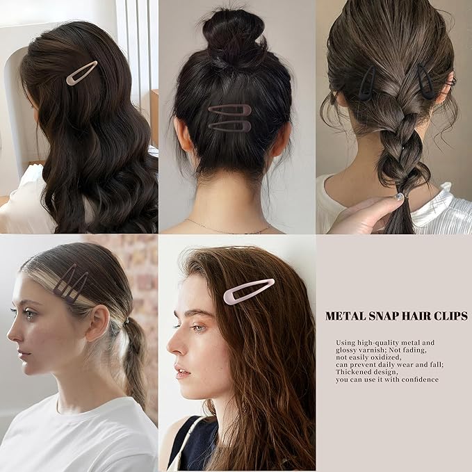 Small Hair Barrettes For Women No Slip Metal Snap Clips For Thin And Fine Hair,Matte Black Brown,20 PCS,1.97 x 0.5 Inch.