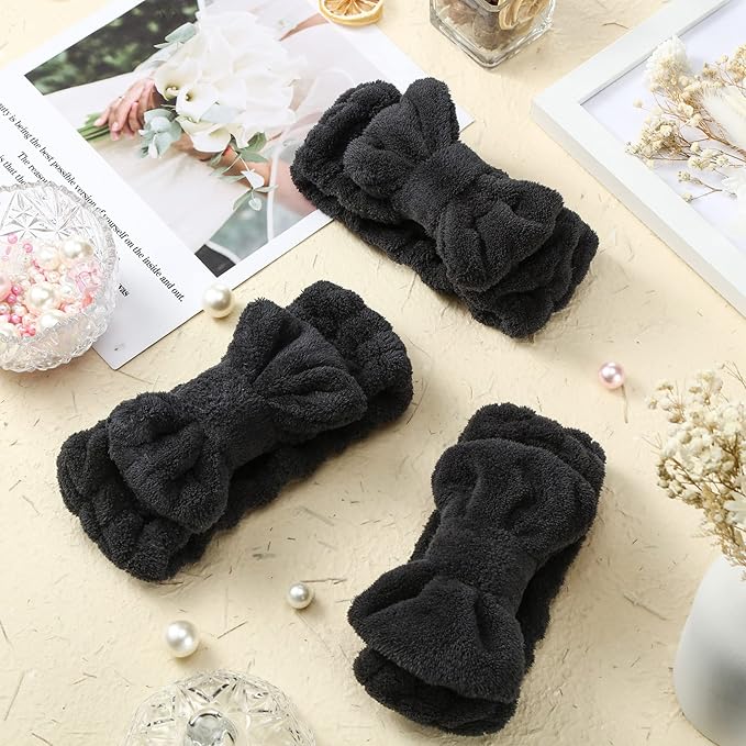 Hicarer 3 Pieces Towel Headbands for Women Makeup Spa Headband for Washing Face Shower (Black)