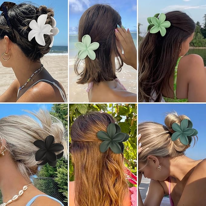Flower Hair Clips for Women 6 Pcs Hawaiian Large Claw Clips Plumeria Medium Hair Claw Clips for Thick Thin Hair Hibiscus Tropical Beach Hair Accessories for Women Girls and Girls (Green)