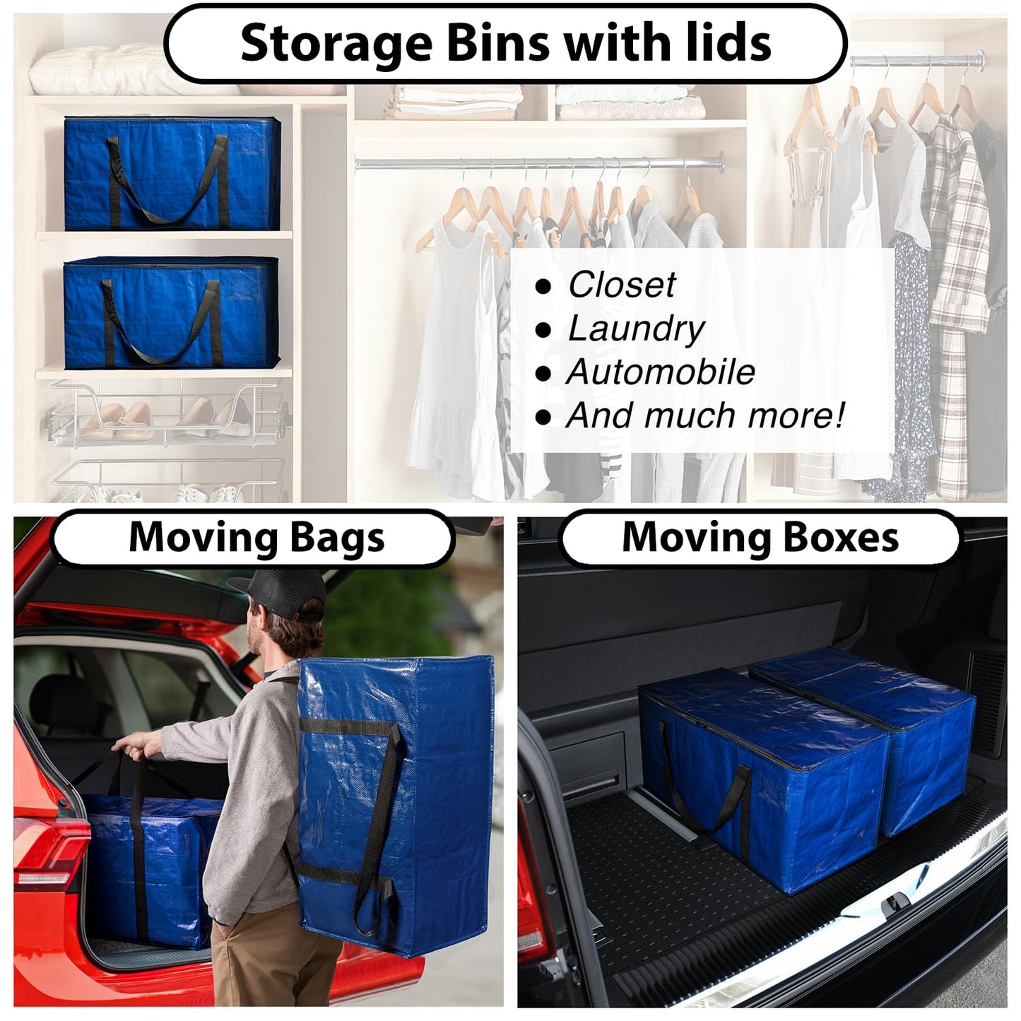 ClearSpace Heavy Duty Large Moving Bags or Storage Bags – Clear Storage Bins with Lids, Large Moving Boxes with Backpack Straps & Zippers – Packing Bags & Moving Supplies for College Dorm, 6 Pack