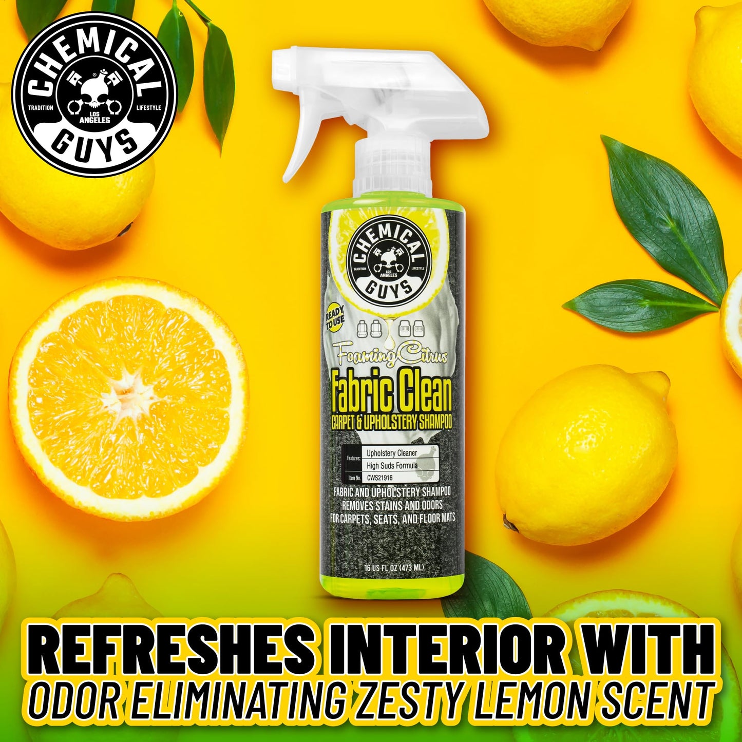 Chemical Guys Foaming Citrus Fabric Clean Carpet & Upholstery Cleaner, Ready To Use, Sprayable 16 fl oz, Citrus Scent + Total Interior Cleaner and Protectant, 16 fl oz