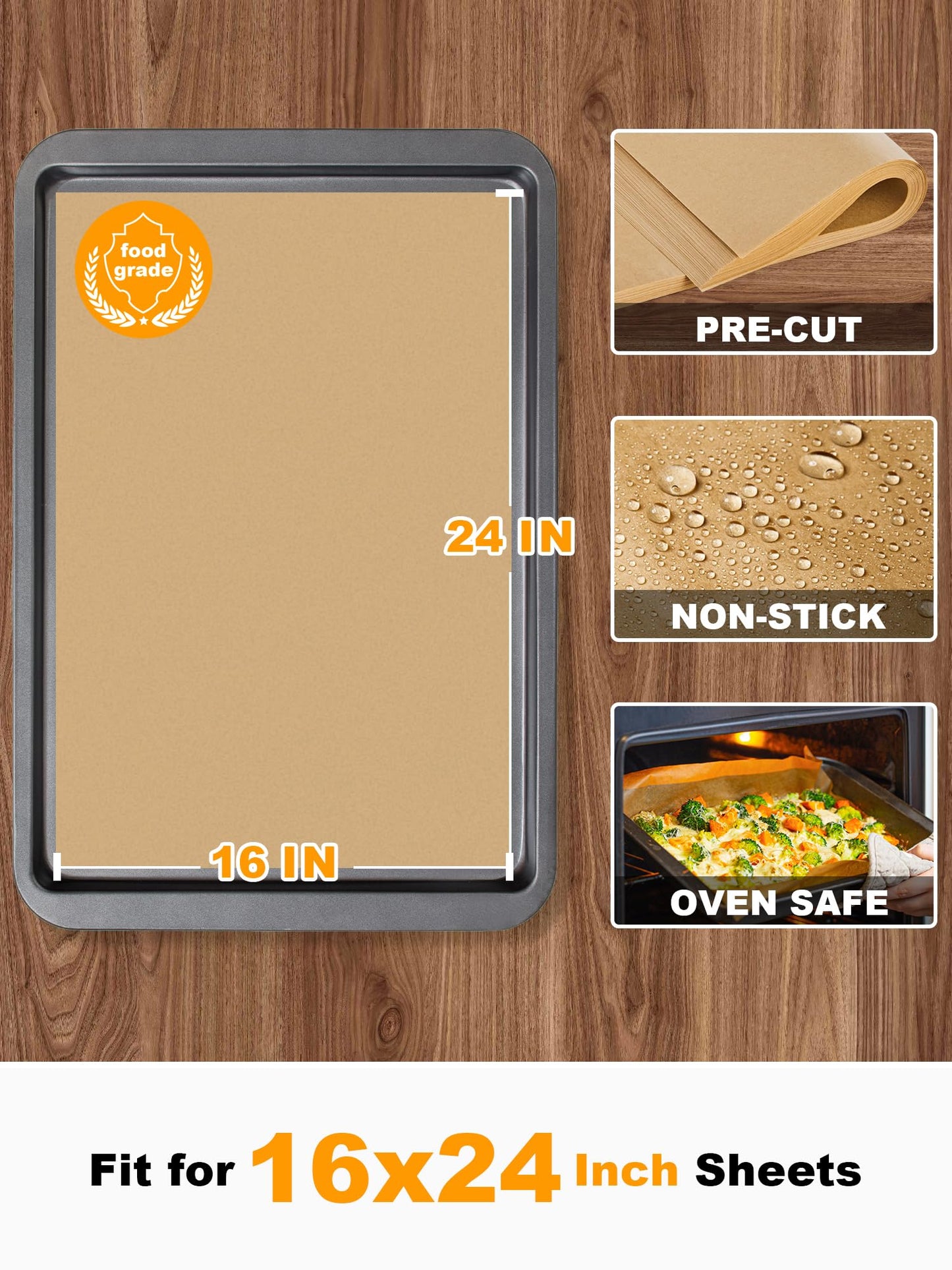 SMARTAKE 200 Pcs Unbleached Parchment Paper Baking Sheets, 16x24 Inches, Non-Stick, Precut for Baking, Grilling, Air Fryer, Steaming, Bread, Cup Cake, Cookie