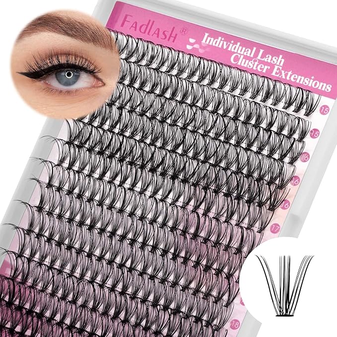 FADLASH Individual Lashes Cluster Mix Clusters Black Volume Eyelash Clusters Long Individual Lash Extensions D Curl Cluster Lashes DIY Eyelash Extension (20D-0.07D, 15-20mm)