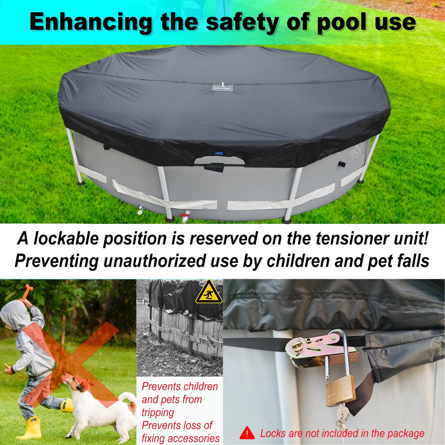 SIHAIAN 16Ft Round Pool Cover, Prevents Water Accumulation Above Ground Pool Cover, Quick Installation and Removal One-Piece Pool Cover, Lockable, Windproof, UV-Resistant, Tear-Resistant Solar Cover