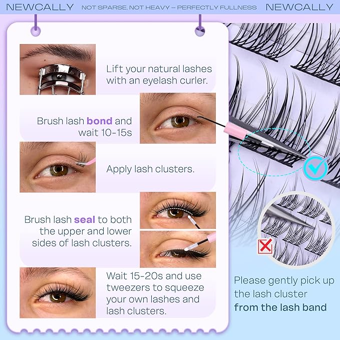 Natural Short Lash Clusters 9-12MM Cluster Eyelash Extensions C-curly Wispy Eyelash Clusters Individual Lashes DIY Lash Extension at Home for Beginners by Newcally