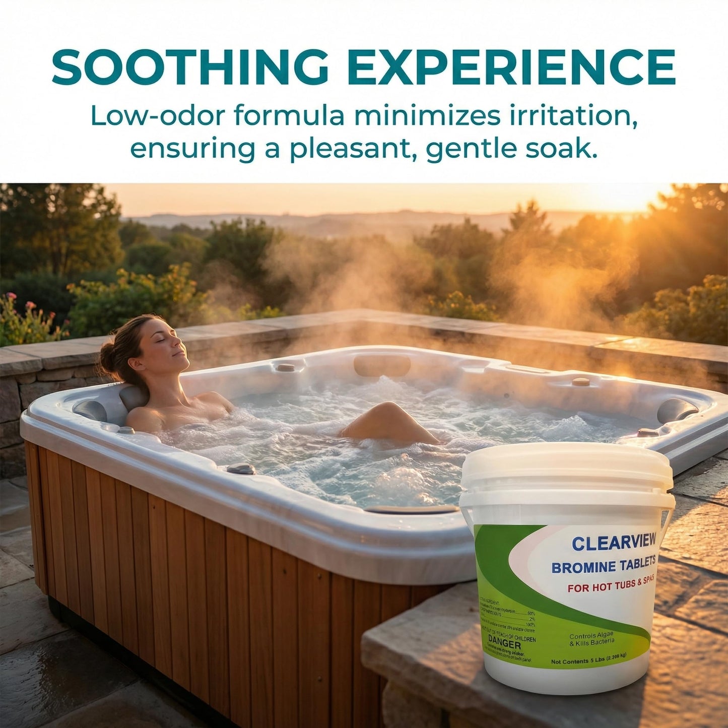 ClearView Bromine Tablets 5 Lbs for Hot Tubs and Spas, Slow Dissolving Sanitizer Brominating Tabs, Kills Bacteria & Algae