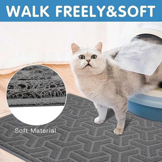 UPSKY Cat Litter Mat, Litter Trapping Mat Soft on Kitty Paws, Large Litter Box Mat 35" x 24" Scatter Control for Indoor Cats Waterproof and Extra Large Pretty Litters Carpet