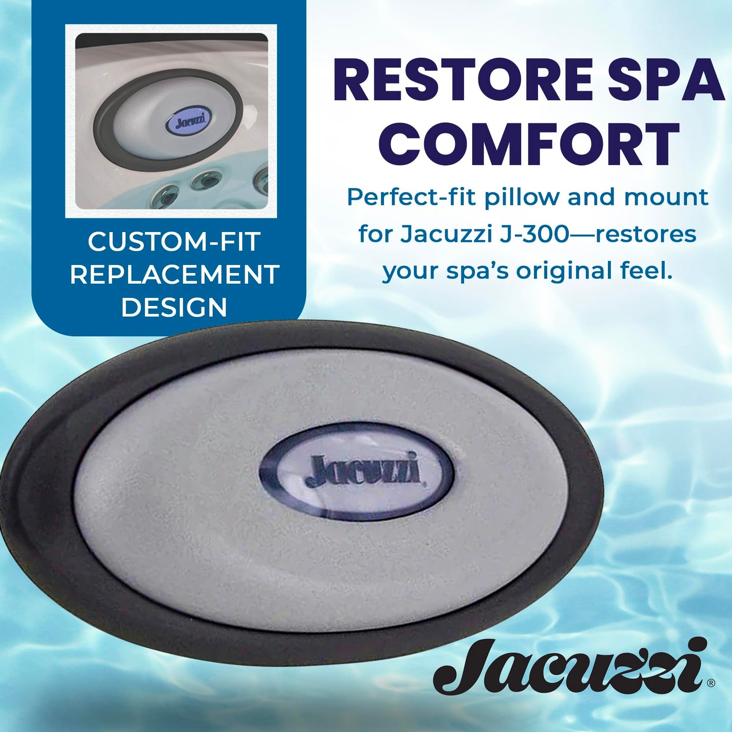 Jacuzzi J-300 Series Oval Pillow Insert + Back Mount, Replacement Spa Pillow for Hot Tub, Comfortable Headrest Cushion with Easy Installation, Durable Vinyl Design for Relaxing Soaks & Spa Upgrade