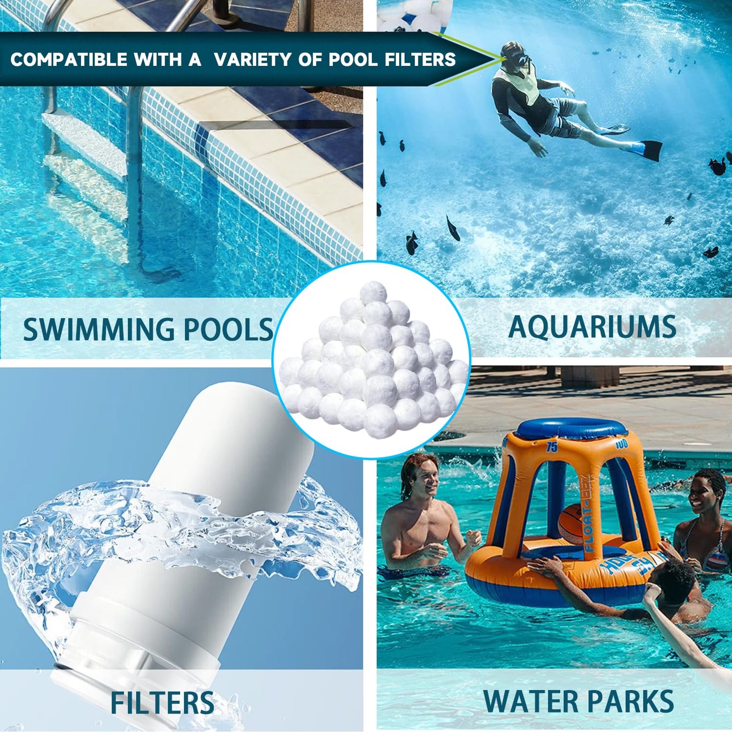 Kevsuvqin 3.53 Lbs Pool Filter Balls for Sand Filter, Reusable Eco-Friendly Sand Filter Balls (Equals 120lbs Pool Filter Sand), Pool Filter Media Balls with Wash Bag, Filter Balls for Swimming Pools