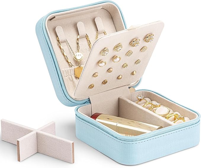 VLANDO Teacher Appreciation Gifts - Travel Jewelry Case, Small Travel Jewelry Organizer Box for Girls Women - Blue