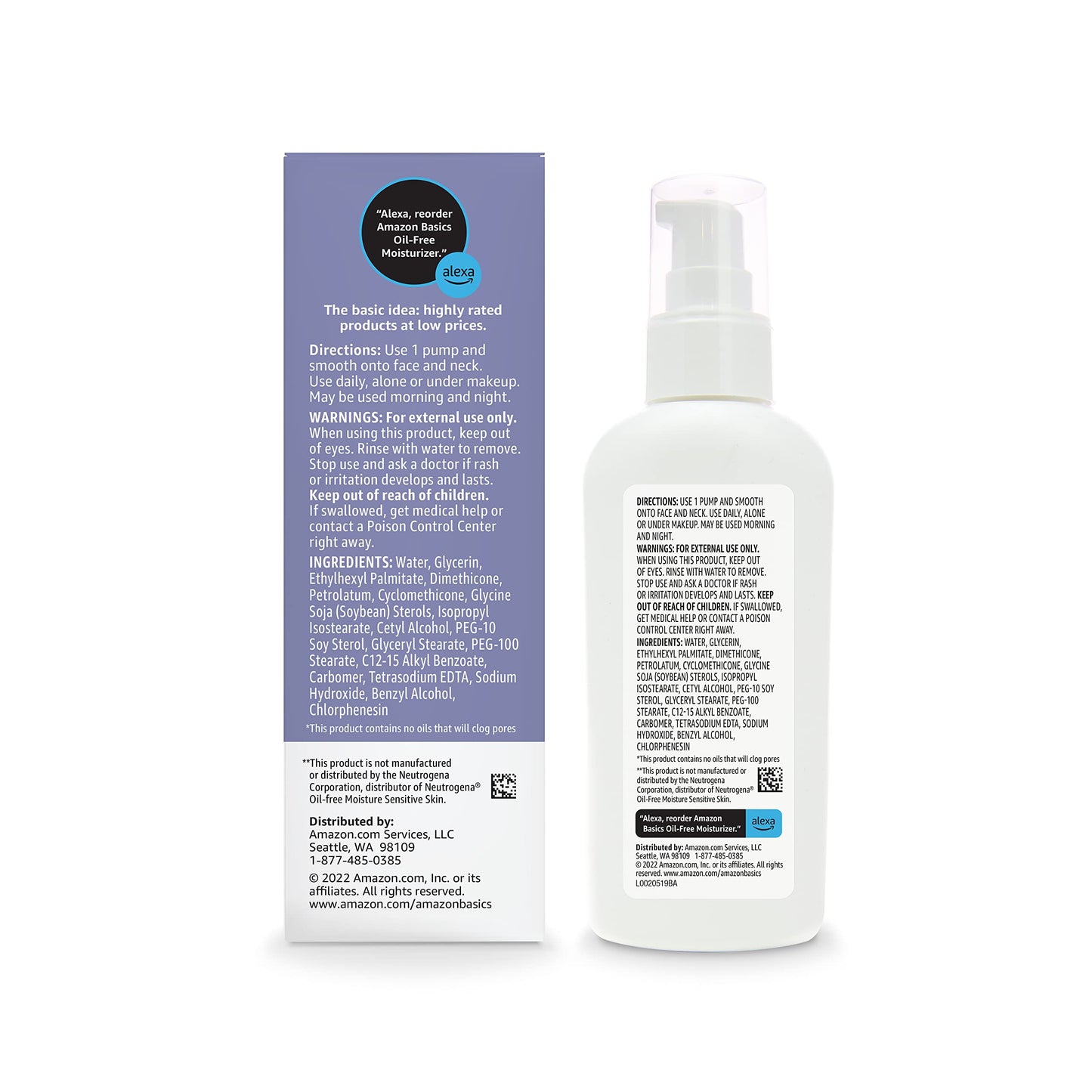 Amazon Basics Oil-free Facial Moisturizer for Sensitive Skin, Fragrance Free, 4 Fluid Ounce (Previously Solimo) (Pack of 3)