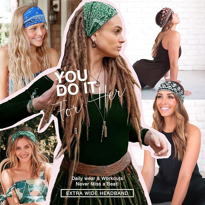 Awumbuk Wide Headbands for Women Knotted No Slip Head Bands Soft Turban Headband Hair Accessories Boho African Solid Color Head Wraps for Women Yoga Workout Pack of 6