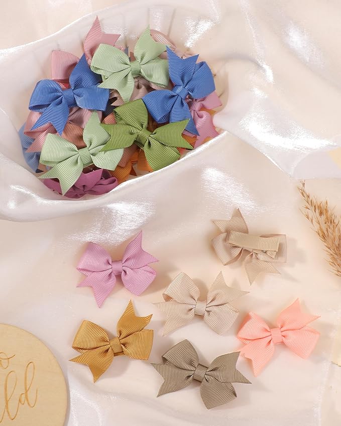 doboi 50PCS 2'' Baby Hair Bows Clips Fully Lined Tiny Grosgrain Boutique Solid Ribbon Mini Bows Alligator Clips for Girls Teens Infants Kids Toddlers Newborn