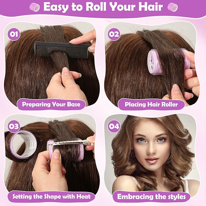 Thermal Hair Rollers Set - 30PCS Jumbo Self-Grip Rollers (64mm, 48mm, 36mm) with Clips for Long, Medium, Short Volume and Salon Styling