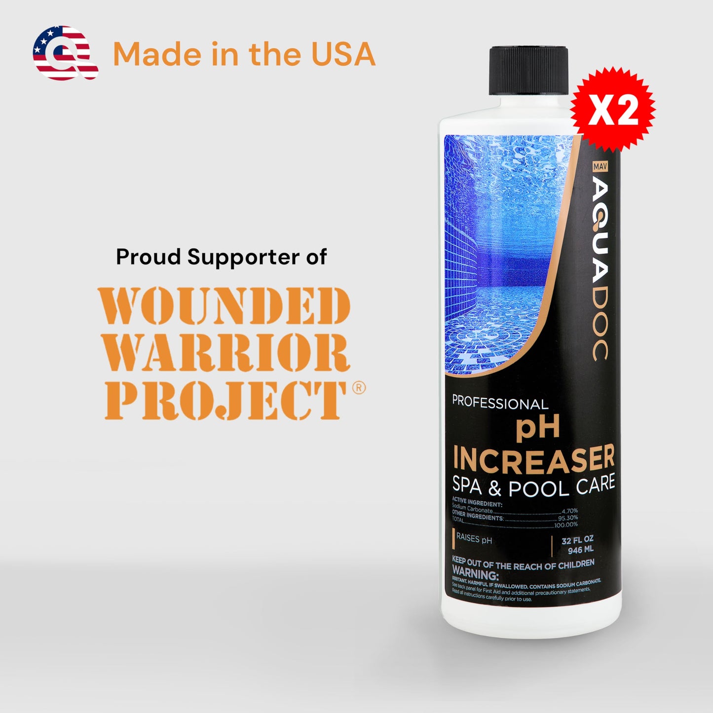 AquaDoc Spa pH Increaser for Hot Tub - 32oz (2 Pack) - Sodium Carbonate Spa pH Up for Water Balance - Made in USA