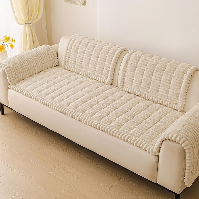 hyha Couch Covers for Dogs Washable, Non Slip Plush Dog Sofa Protectors, Fuzzy Pet Couch Covers for 3 Cushion Sofa Pet Friendly (Apricot, 27.6" x 47")