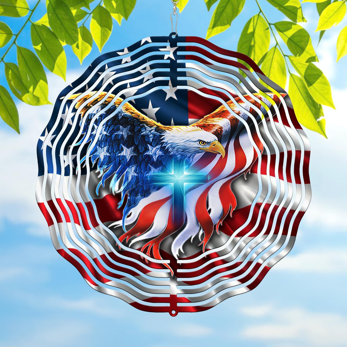 FLAGWIX American Eagle Decorations - 3D Stainless Steel Metal Wind Spinners 12 in - 4th of July Decorations for Window Yard Garden Patio, Patriotic Outdoor Decor, Eagles Gifts for Men Women Friends