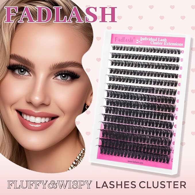 FADLASH Lash Clusters Natural Eyelash Clusters 60D Individual Cluster Eyelash Extensions 8-16mm D Curl Fluffy Eyelash Extensions (60D, 8-16mm)