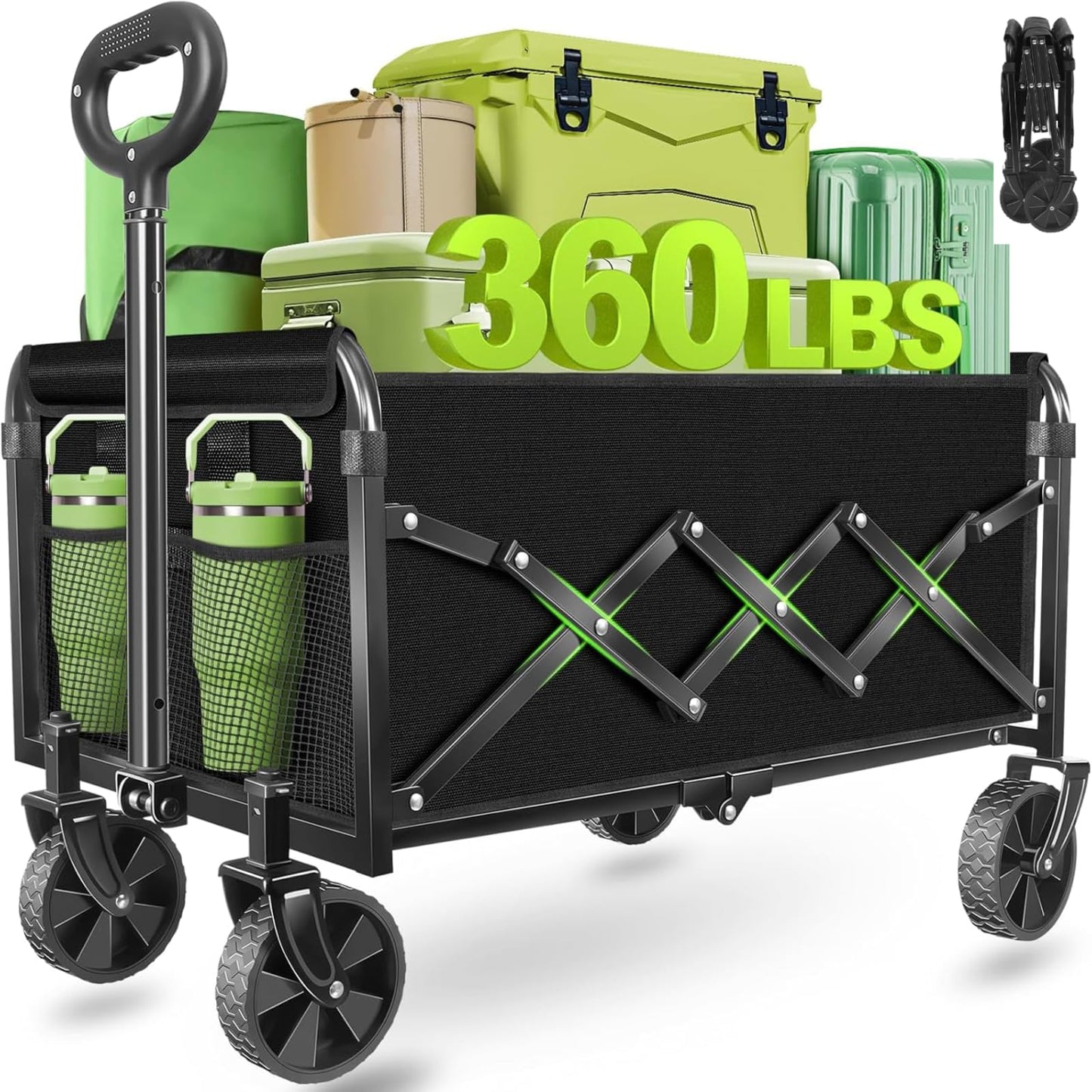 Wagons Carts Foldable - Collapsible Wagon Cart with Wheels â Folding Foldable Wagon Small Portable Lightweight for Sports, Camping, Storage, Travel, Shopping