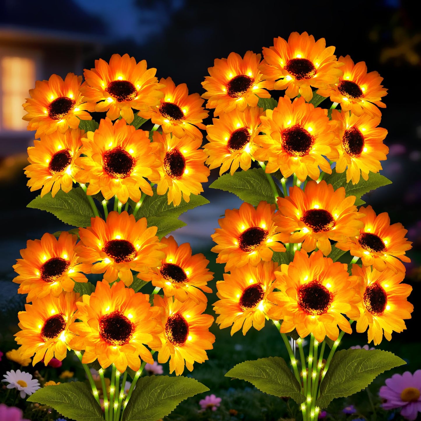 Solar Lights Outdoor, Gift for Women, Mom Grandma, 4 Pack with 24 Solar Sunflower Lights, Solar Flower Lights Waterproof, Sunflower Outside Decorative Stake Light for Landscape Yard Patio Lawn Pathway