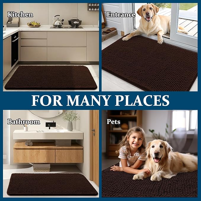 OLANLY Dog Door Mat for Muddy Paws 47x32, Absorbs Moisture and Dirt, Absorbent Non-Slip Washable Doormat, Quick Dry Chenille Mud Mat for Dogs, Entry Indoor Entryway Carpet for Inside Floor, Brown