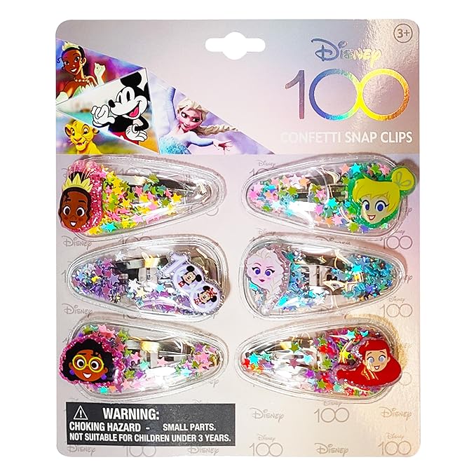 LUV HER Disney 100 Hair Accessories For Girls, 6pc Cute Hair Clips with Favorite Disney Figures Character Charms, Magical Confetti Hair Clips for Kids, Ages 3+