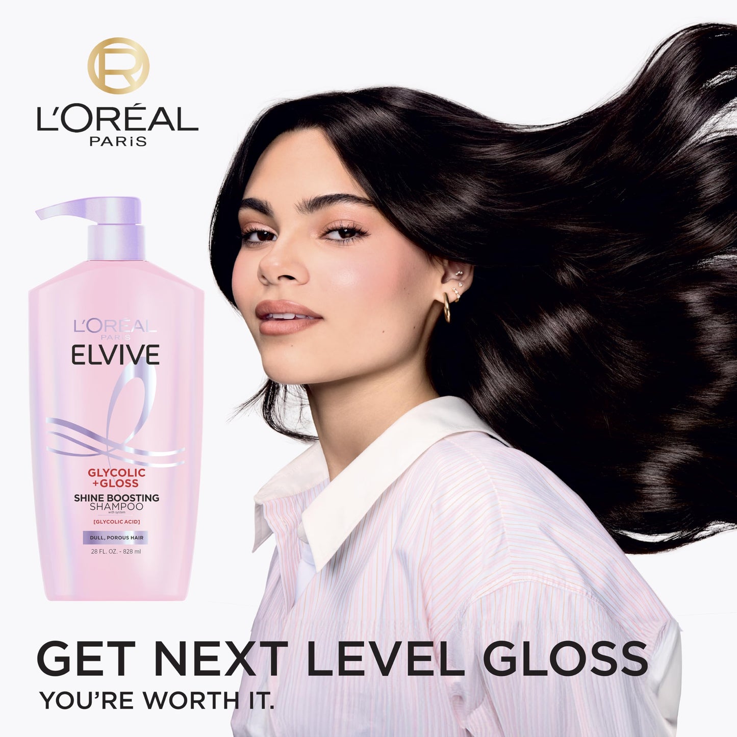 L'Oreal Paris Elvive Glycolic + Gloss Shine Boosting Shampoo and Conditioner Set, Cleanses and Smooths Dull, Porous Hair Into High-Shine, Glossy Hair, 1 Kit