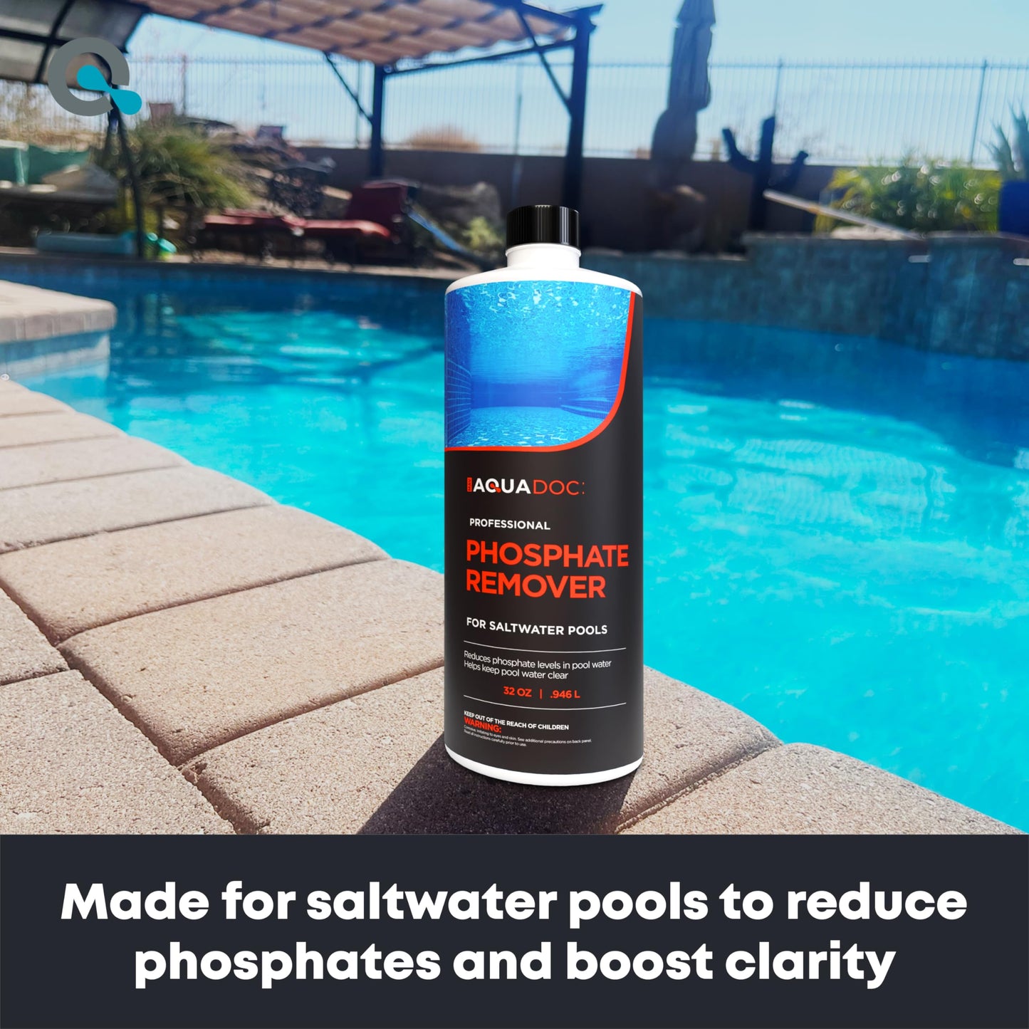 Phosphate Remover for Saltwater Pools - Pool Phosphate Remover to Reduce Phosphates and Improve Water Clarity - AquaDoc Pool Maintenance Formula Made in USA - 32oz