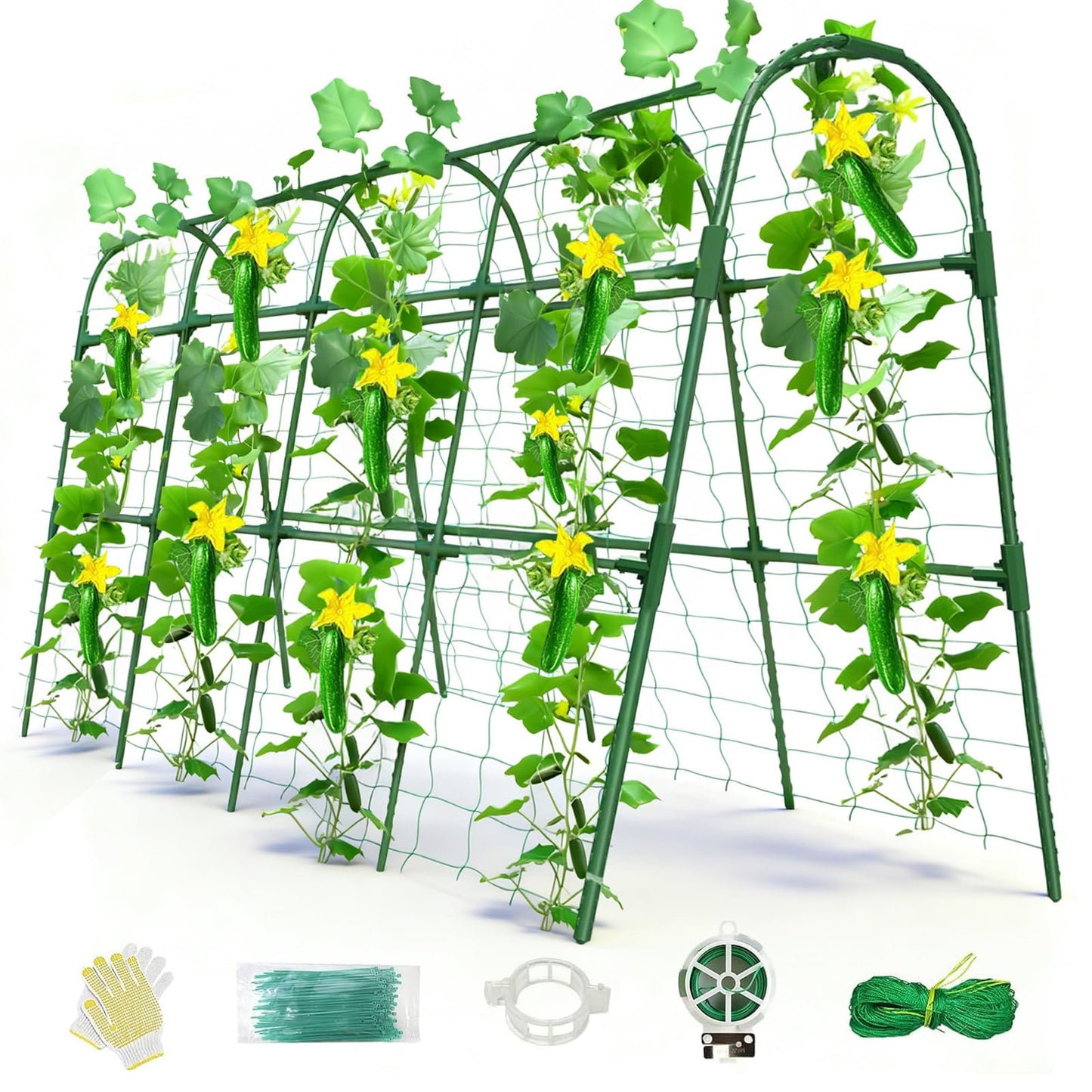 Laodier Cucumber Trellis for Raised Bed, U-Shape Garden Arch Metal Support for Climbing Plants, Metal Arch Plant Support Vegetables Trellis, Plant Support for Vine(Green, 63 * 30 * 47inch(L*W*H))