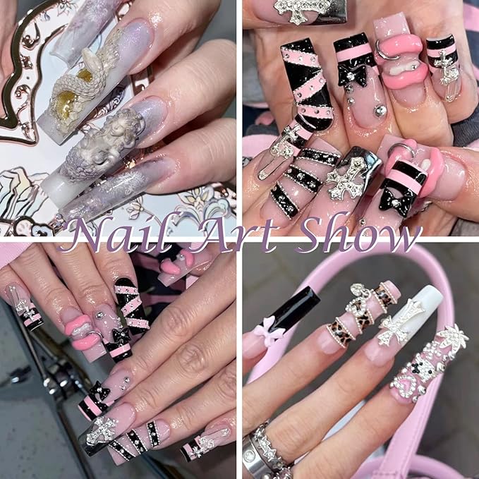 Laza 4pcs Gothic Silicone Nail Art Molds, 3D Rose, Snake, Bones, Cross, Collar, Skull Exquisite Silicone Nail Accessories with Carving Pen Resin Nail Art Mold Manicure Tools for DIY Salon Nail Design