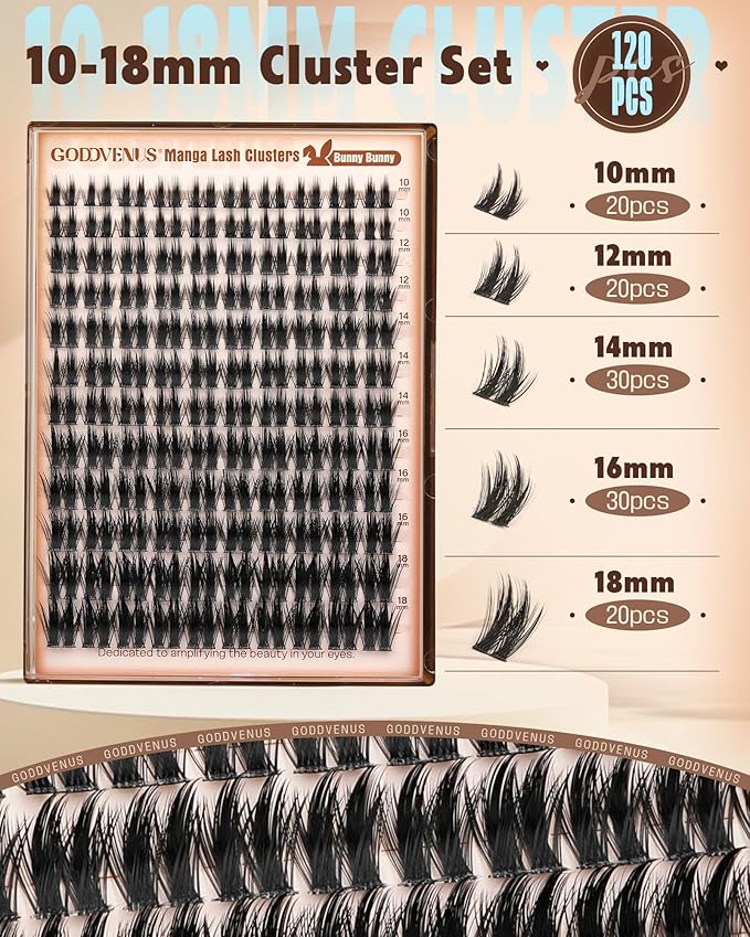 Goddvenus Fluffy Plush Manga Lash Clusters, Natural Wispy Cluster Eyelash Extensions, DIY Lash Extension at Home For Dolly Anime Look, Thick Fairy Individual Lashes Clusters