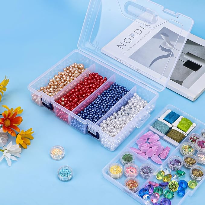 Large Bead Organizer Box, 8 Compartment Craft Storage Container with Removable Divider, Plastic Empty Case for Jewelry Rhinestone Charms Crystal Press On Fake Nail, Hair Stuff Small Accessory