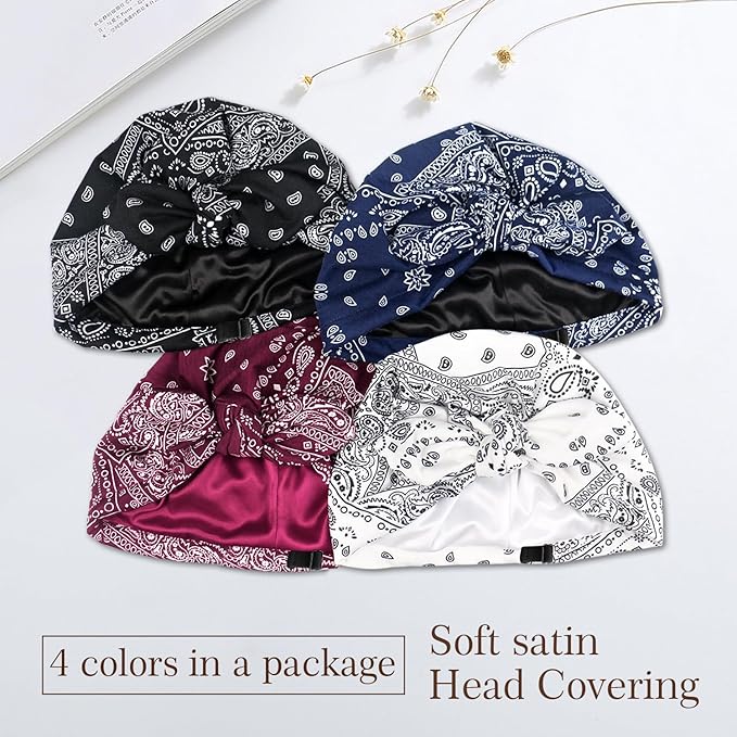 Ababalaya Satin Lined Beanies for Women Chemo Headwear Silky Lined Cotton Sleeping Cap