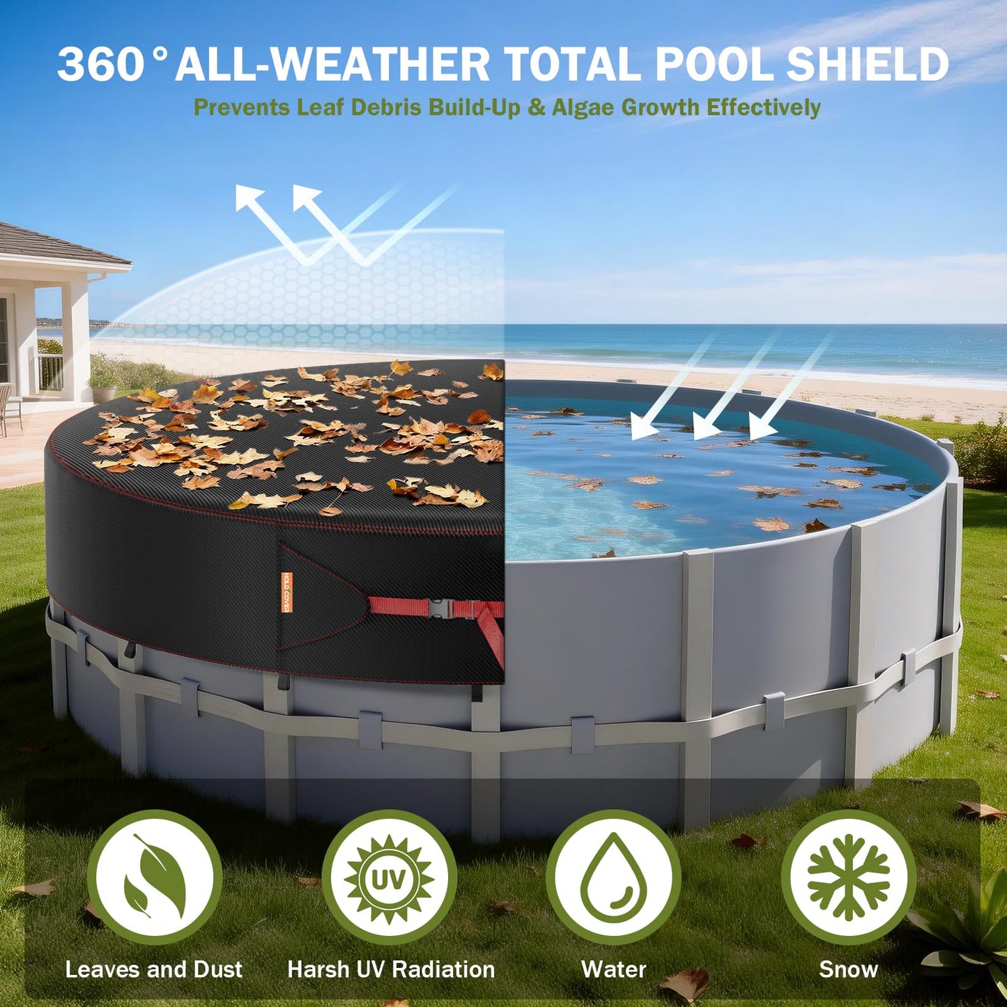 9 Ft Round Pool Cover, Solar Covers for Above Ground Pools, Stock Tank Pool Cover Protector with Accessories, Round Hot Tub Cover Ideal for Waterproof and Dustproof