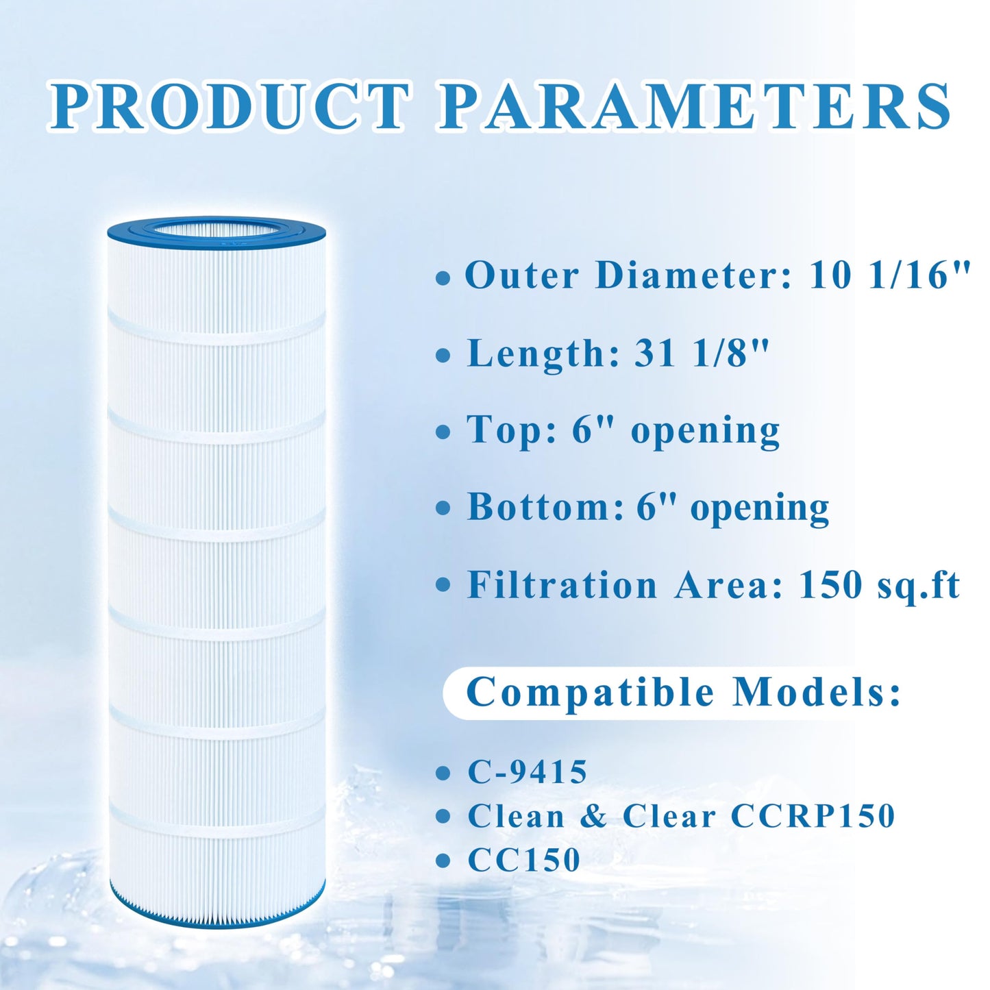 Chryseos Pool Filter Compatible with CC150, CCRP150, C-9415, PAP150, Posi-Clear PXCRP 150, FC-0687, 160317, 160355, 160352, R173216, 1 Pack