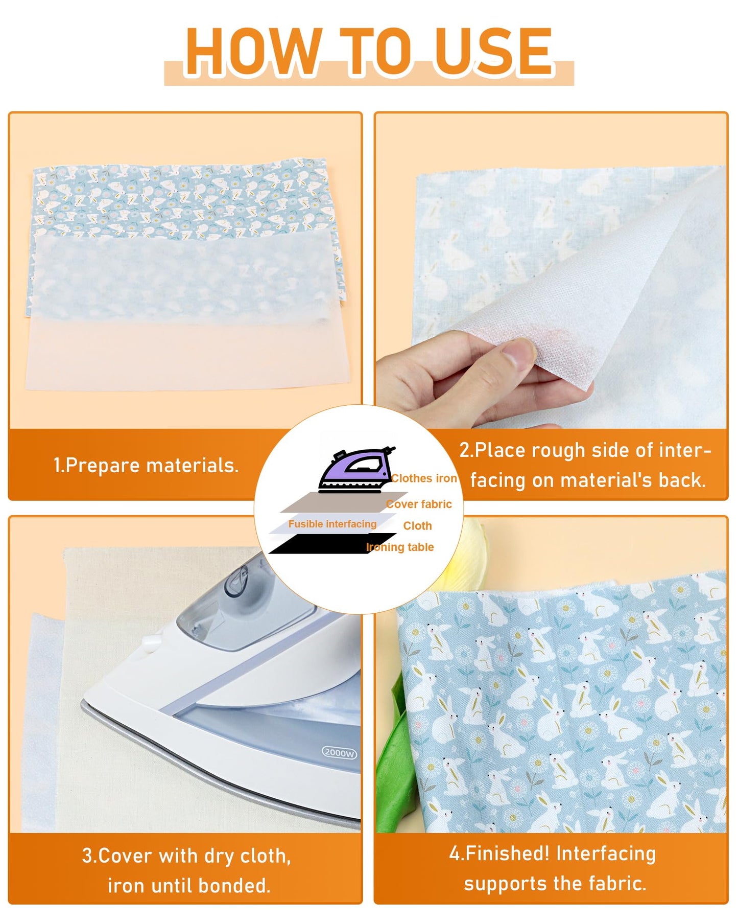 PLANTIONAL Light Weight White Iron-On Non-Woven Fusible Interfacing: 16.5" x 30yds Light Weight Non-Woven Interfacing Iron On Polyester Single-Sided Interfacing for DIY Crafts Supplies